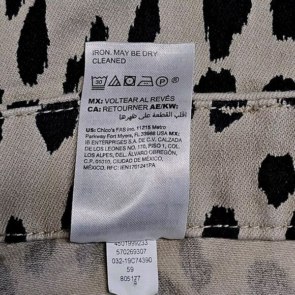 Chicos So Slimming Girlfriend Ankle Pants Chicos Sz 00R Leopard Print US Sz 2R - Picture 11 of 11